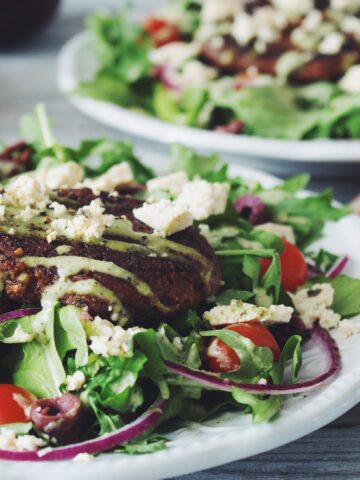 greek salad with mushroom walnut souvlaki_hot for food