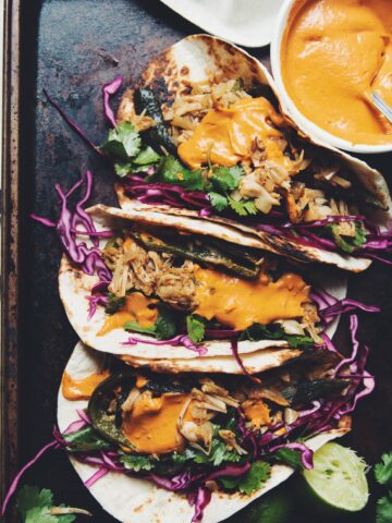 roasted poblano & jackfruit tacos with adobo cream sauce_hot for food