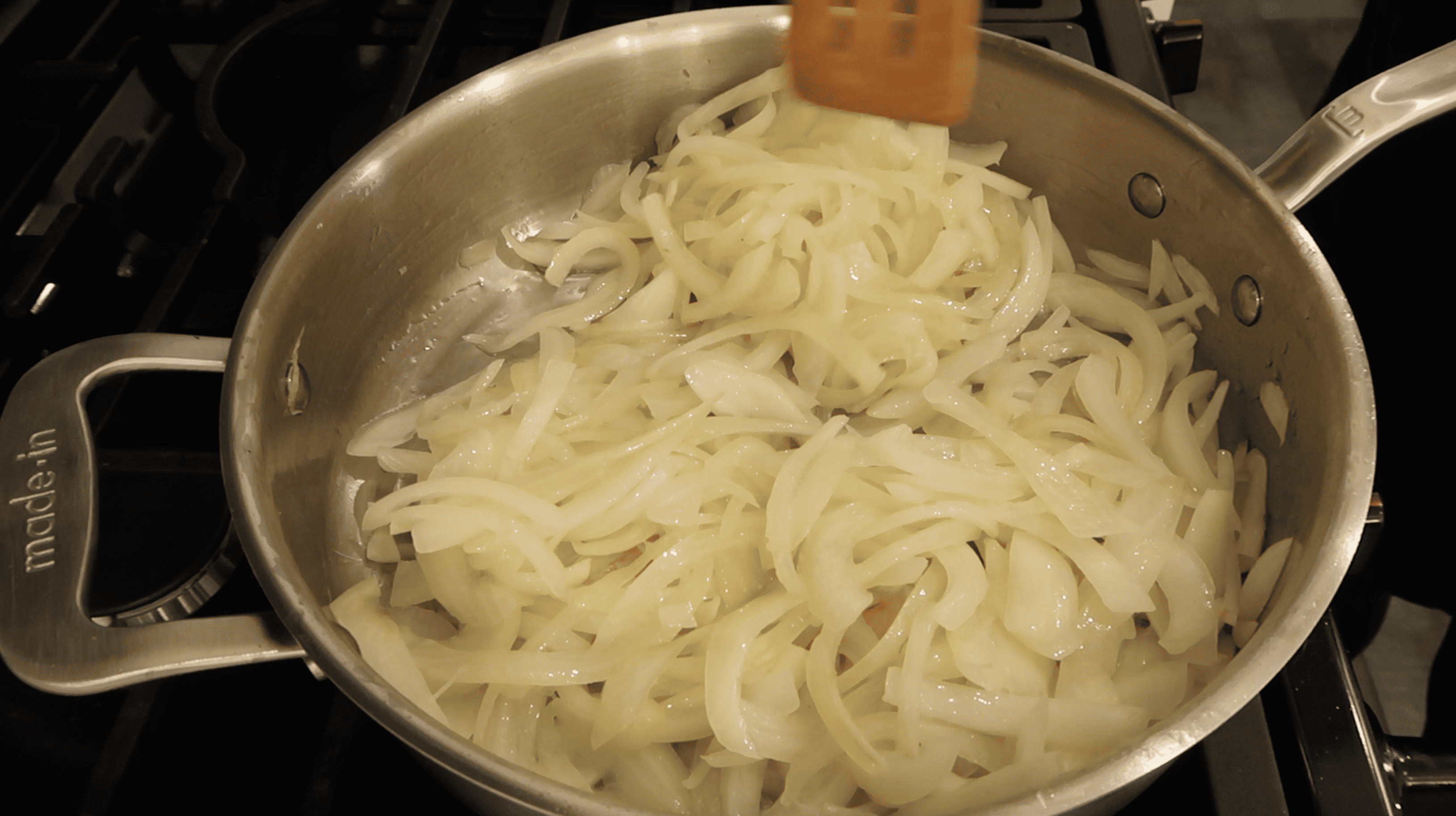 a pan with cooked onions