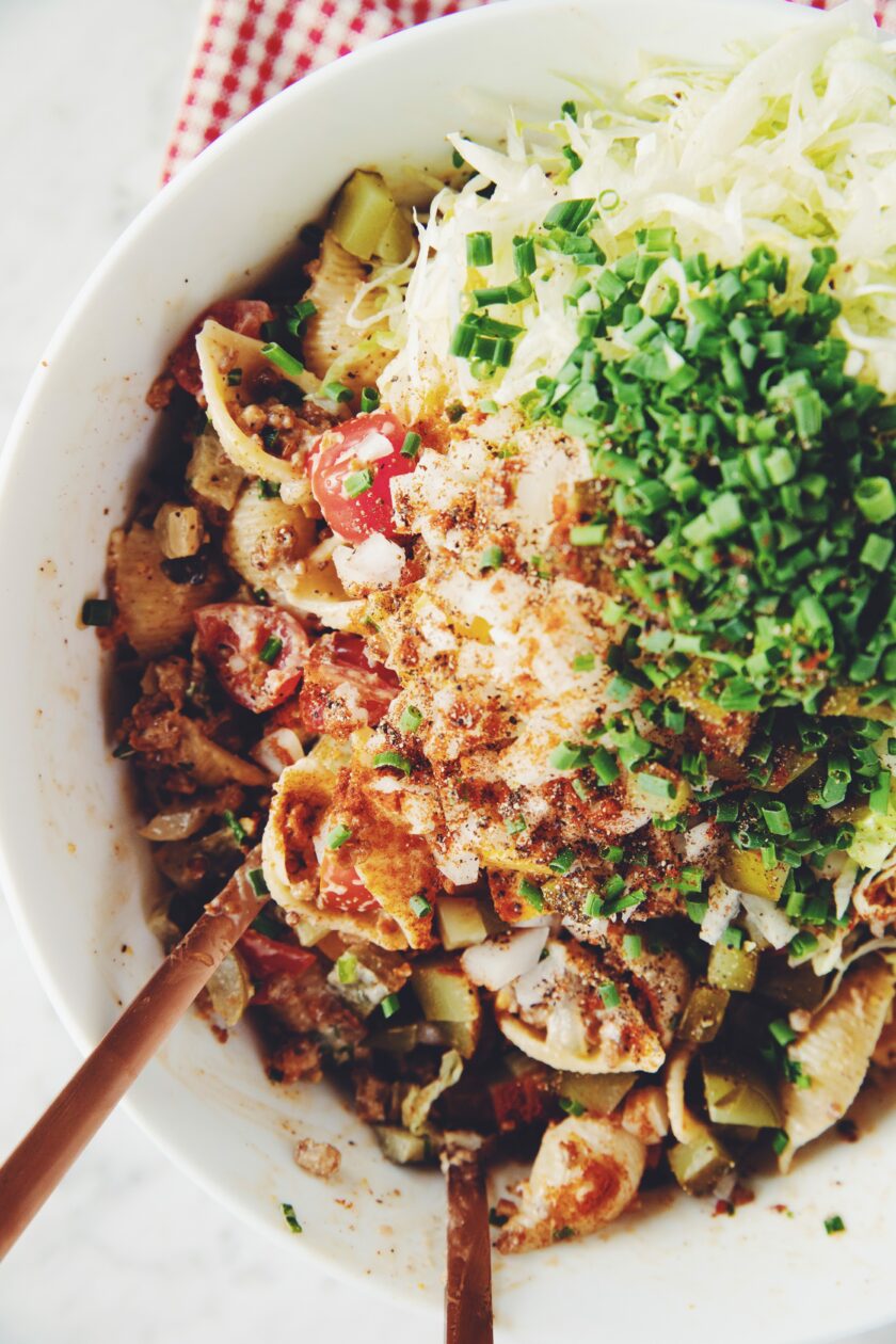 vegan cheeseburger pasta salad original recipe hot for food