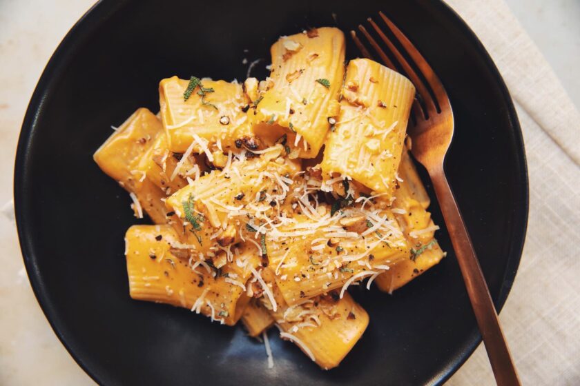 vegan pumpkin paccheri pasta