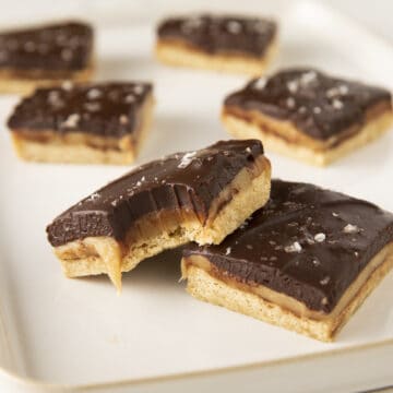 vegan millionaire shortbread on a platter