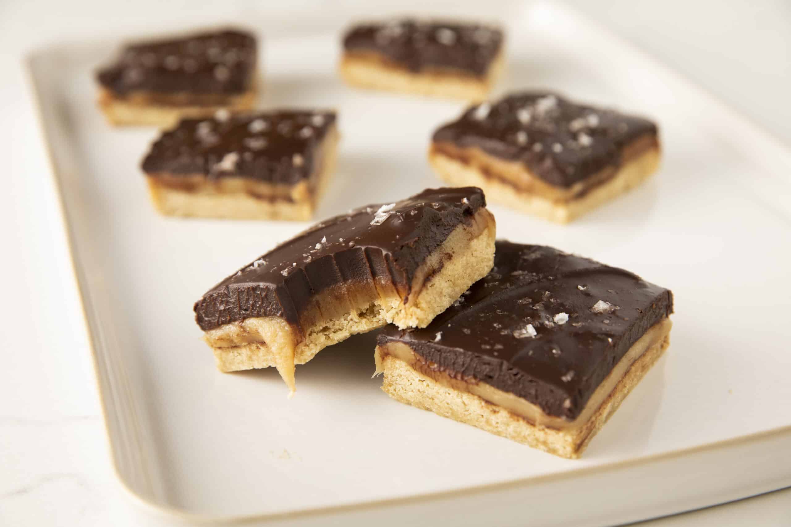 vegan millionaire shortbread on a platter
