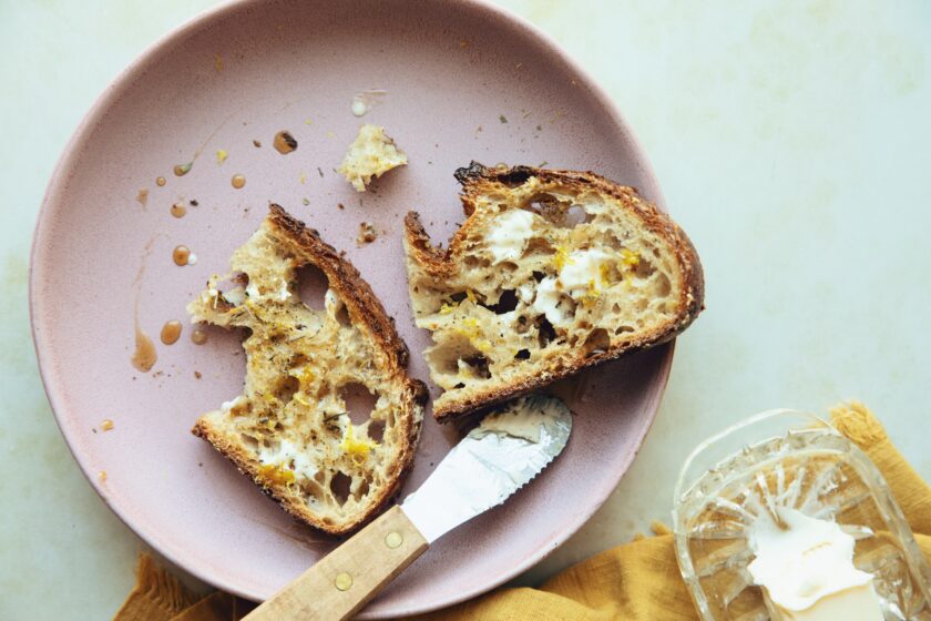 buttered toast with lemon, herb de provence and maple