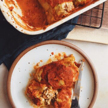 cabbage rolls with sunflower seed ricotta